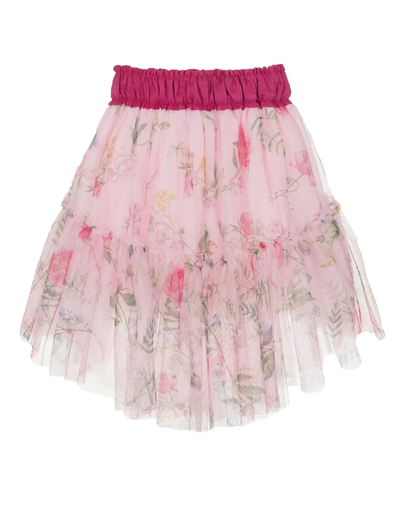Girls Pink Floral Tulle Skirt